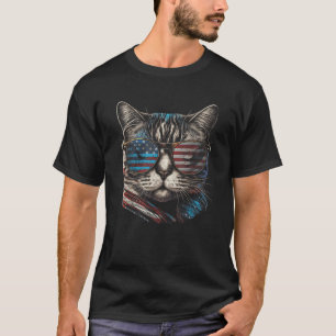 Fourth 4th of July Cat American Flag America Patri T-Shirt