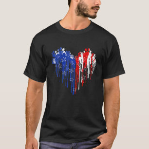Fourth 4Th Of July Dog Paw Heart American Flag Pat T-Shirt