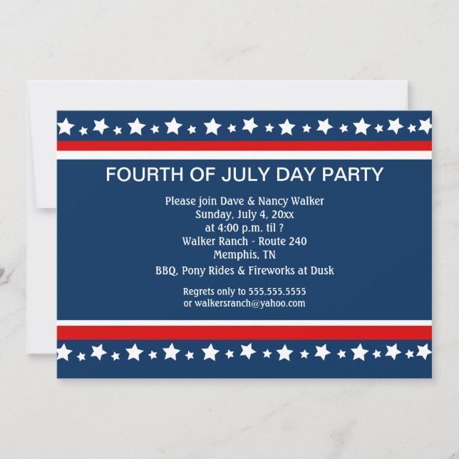 FOURTH 4th of July Party Custom 5x7 invitation (Front)