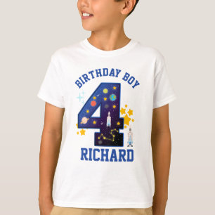 Fourth Birthday Boy Space 4   Planets Galaxy T-Shirt
