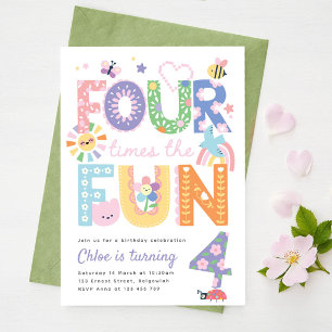 Fourth Birthday Invite Girl, Four times the Fun 