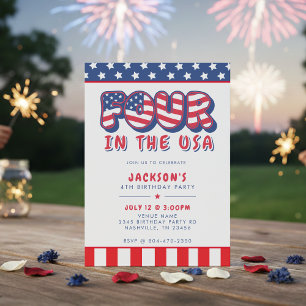 Fourth Birthday Party Patriotic USA Flag July 4th Invitation