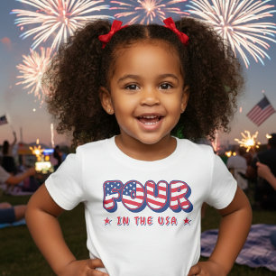 Fourth Birthday Party Patriotic USA Flag July 4th Toddler T-Shirt