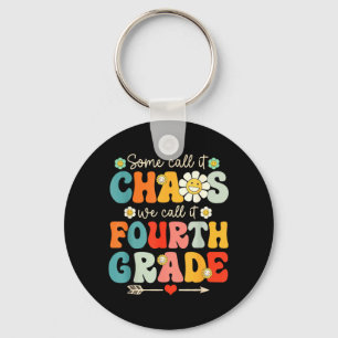 Fourth Grade Chaos Shirt Funny Groovy 4th Grade Key Ring