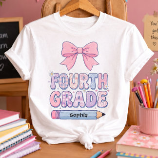 Fourth Grade Coquette Bow Girl Custom Name T-Shirt