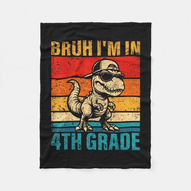 Fourth grade dinosaur bruh in 4th grade student fleece blanket (Front)