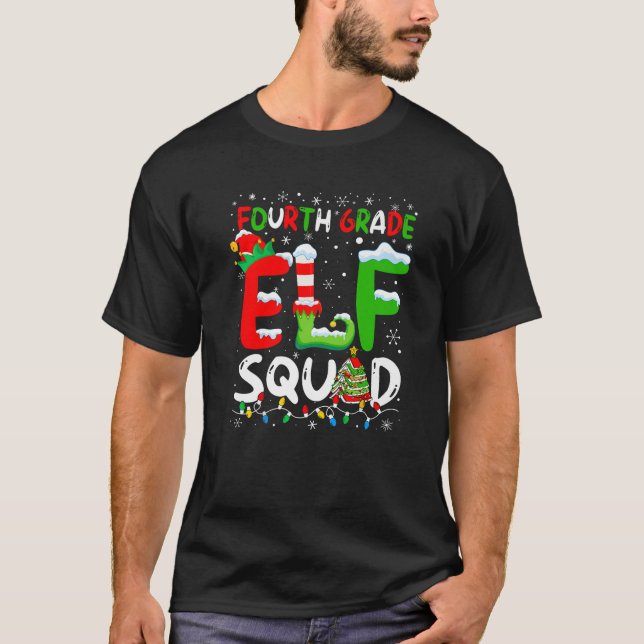 Fourth Grade ELF Squad Funny Christmas ELF Student T-Shirt (Front)