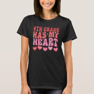 Fourth Grade Has My Heart Groovy Valentines Day Te T-Shirt