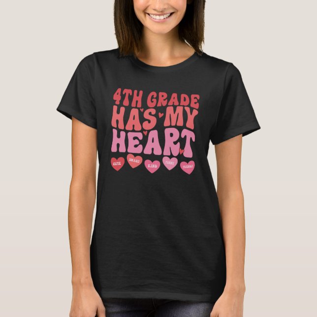 Fourth Grade Has My Heart Groovy Valentines Day Te T-Shirt (Front)