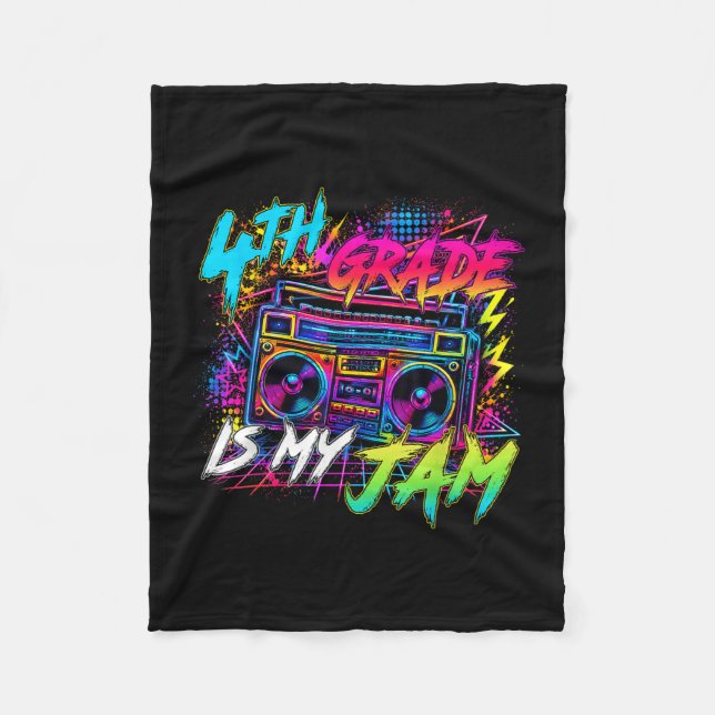 Fourth grade is jam retro back to school teacher fleece blanket (Front)