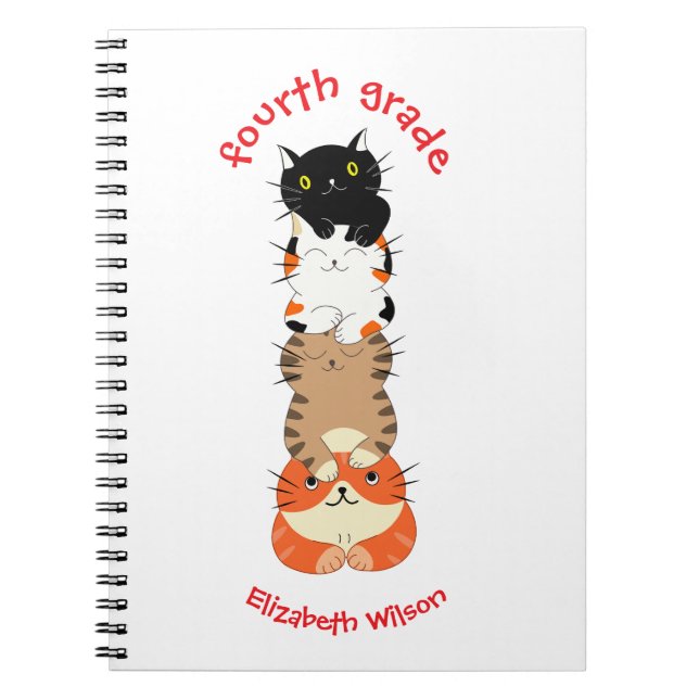 Fourth Grade Kids Back to School 4 Cats Cute Notebook (Front)