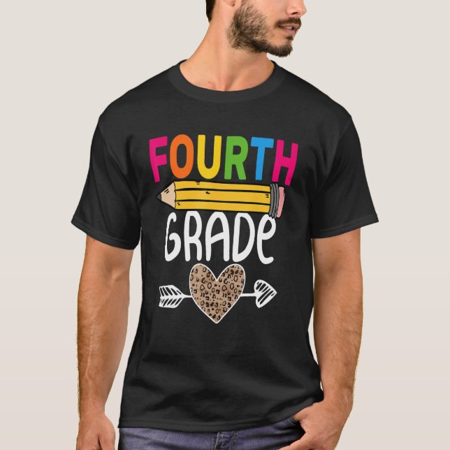 Fourth Grade Leopard Pencil First Day School 4th G T-Shirt (Front)