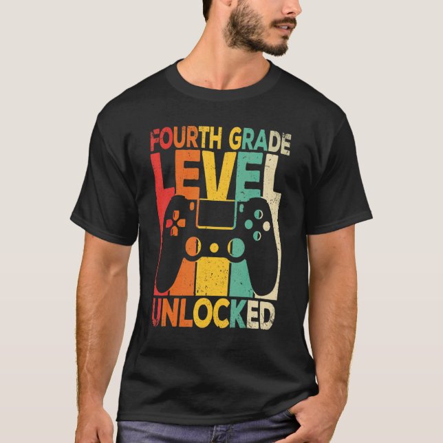 Fourth Grade Level Unlocked First Day Back To Scho T-Shirt (Front)