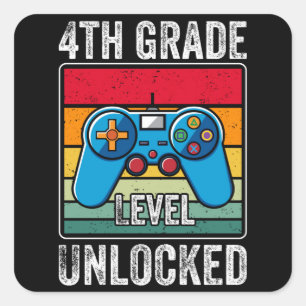 Fourth Grade Level Unlocked Video Game Kids Gift Square Sticker