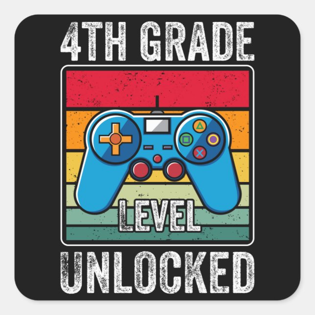 Fourth Grade Level Unlocked Video Game Kids Gift Square Sticker (Front)