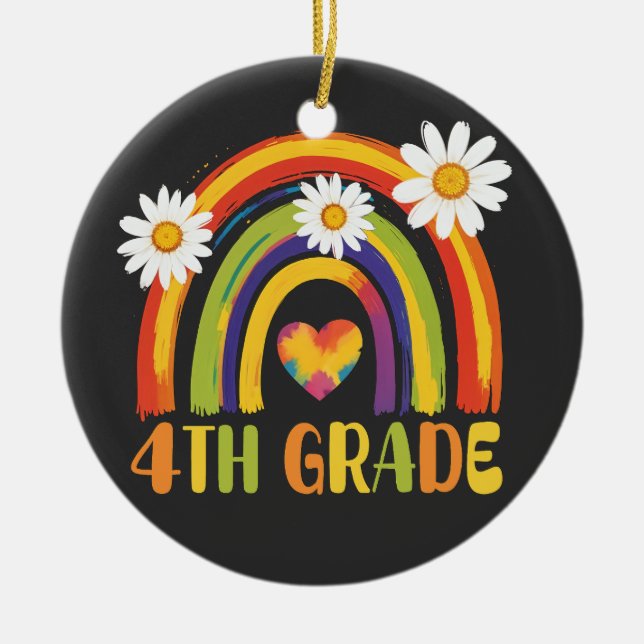 Fourth Grade Rainbow Back to School 4th Grade Ceramic Tree Decoration (Front)