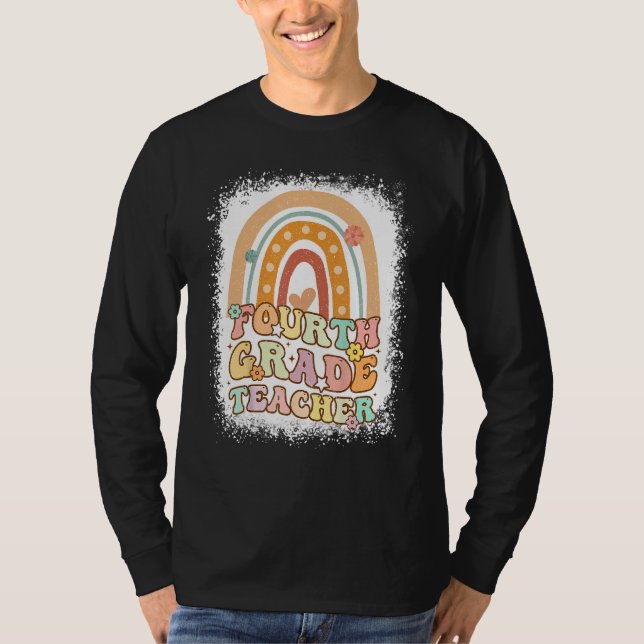Fourth Grade Rainbow Bleached Retro Back To School T-Shirt (Front)