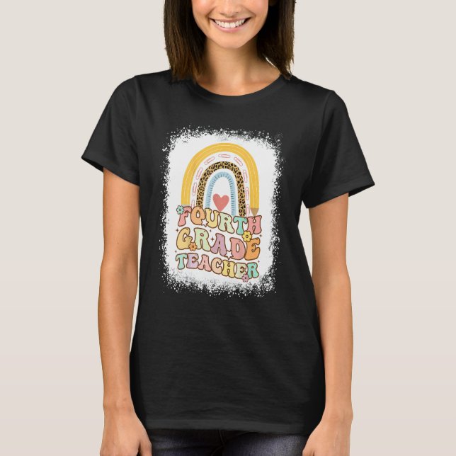 Fourth Grade Rainbow Bleached Retro Back To School T-Shirt (Front)
