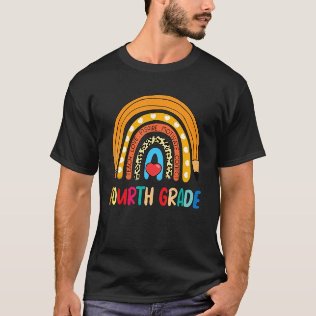 Fourth Grade Rainbow Leopard Print Teacher 4th Gra T-Shirt (Front)