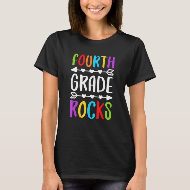 Fourth Grade Rocks Happy First Day 4th Grade Back  T-Shirt (Front)