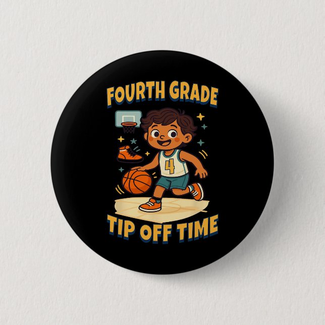 Fourth Grade Sketll Tip Off Game Day Vibes  6 Cm Round Badge (Front)