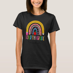 Fourth Grade Teacher Back To School Boho Rainbow L T-Shirt