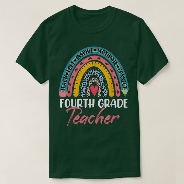 Fourth Grade Teacher Boho Rainbow Cute Funny Back  T-Shirt (Design Front)