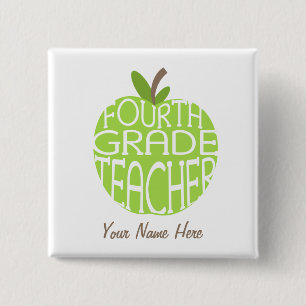 Fourth Grade Teacher Button - Green Apple