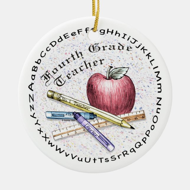 Fourth Grade Teacher Ceramic Tree Decoration (Front)