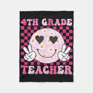 Fourth Grade Teacher Ck To School Daisy Smile Face Fleece Blanket