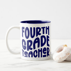 Fourth Grade Teacher Dark Blue Text Two-Tone Coffee Mug
