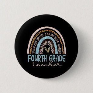 Fourth Grade Teacher Leopard Boho Rainbow Back To  6 Cm Round Badge