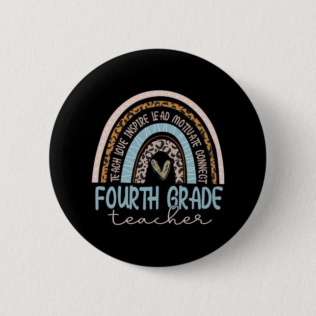 Fourth Grade Teacher Leopard Boho Rainbow Back To  6 Cm Round Badge (Front)