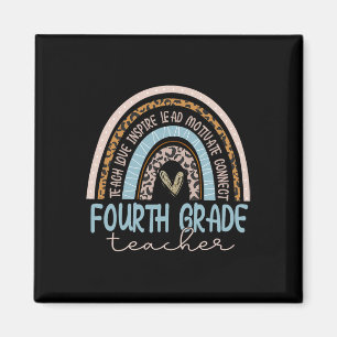 Fourth Grade Teacher Leopard Boho Rainbow Back To  Magnet