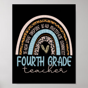 Fourth Grade Teacher Leopard Boho Rainbow Byck To  Poster