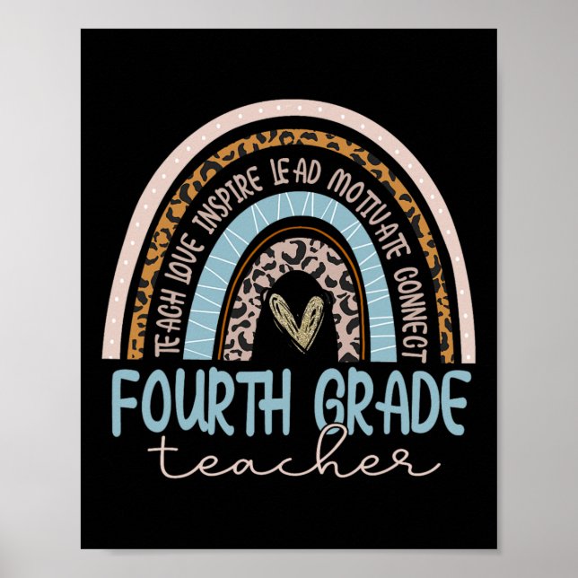 Fourth Grade Teacher Leopard Boho Rainbow Byck To  Poster (Front)