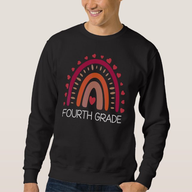 Fourth Grade Teacher Leopard Rainbow 4th Grade Tea Sweatshirt (Front)