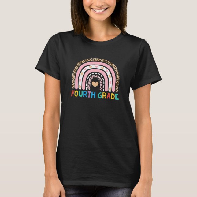 Fourth Grade Teacher Leopard Rainbow 4th Grade Tea T-Shirt (Front)