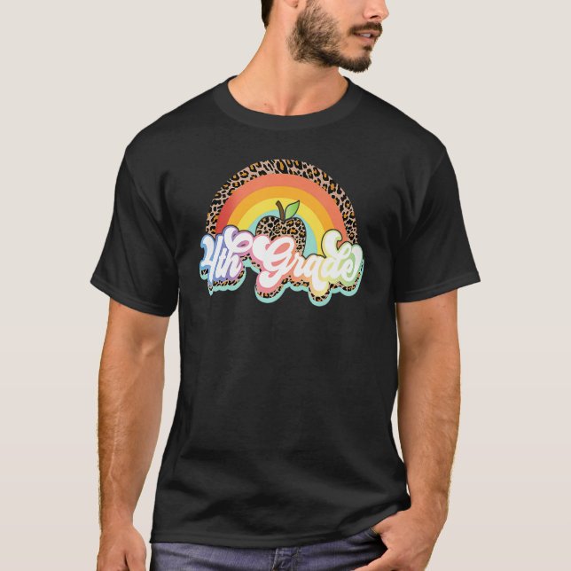 Fourth Grade Teacher Leopard Rainbow 4th Grade Tea T-Shirt (Front)