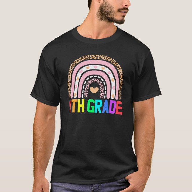 Fourth Grade Teacher Leopard Rainbow 4th Grade Tea T-Shirt (Front)