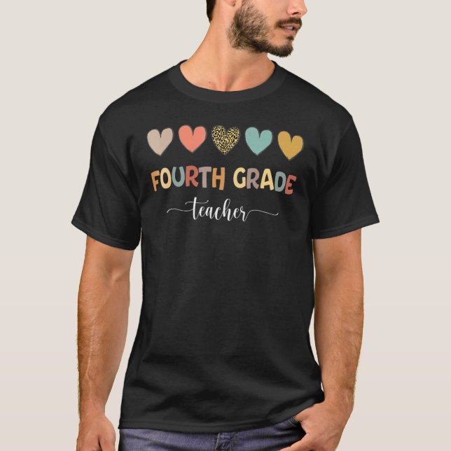 Fourth Grade Teacher Leopard Rainbow First Day Of  T-Shirt (Front)