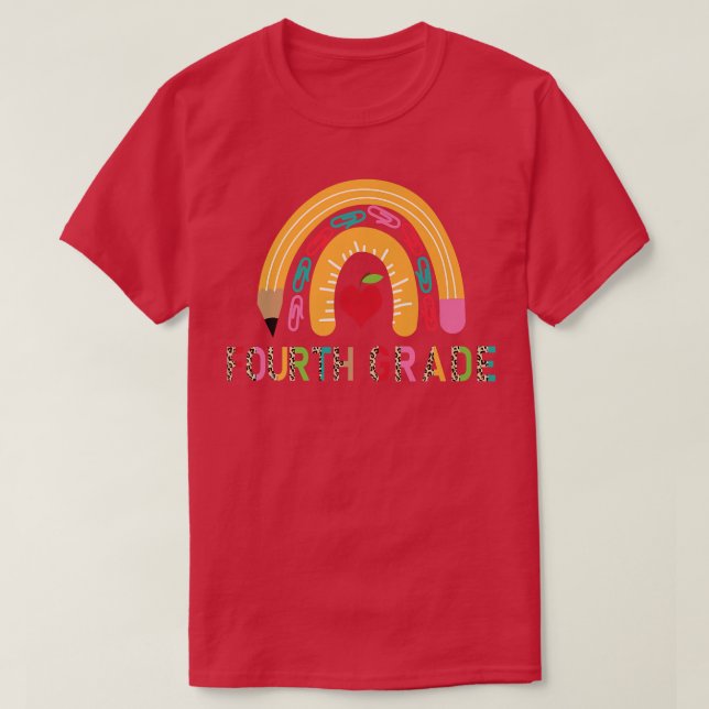fourth Grade teacher Pancil Rainbow Back To School T-Shirt (Design Front)