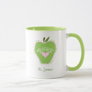 Fourth Grade Teacher Pink and Green Apple Mug