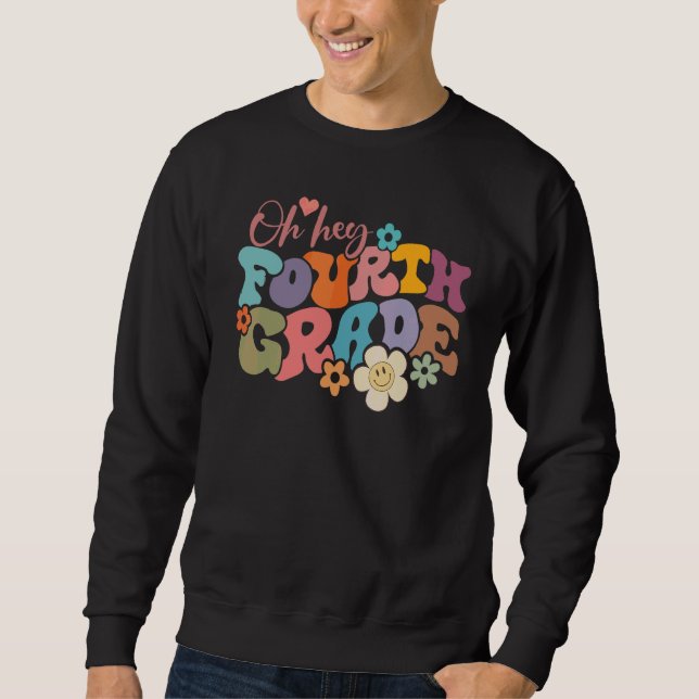 Fourth Grade Teacher Student Back To School Groovy Sweatshirt (Front)