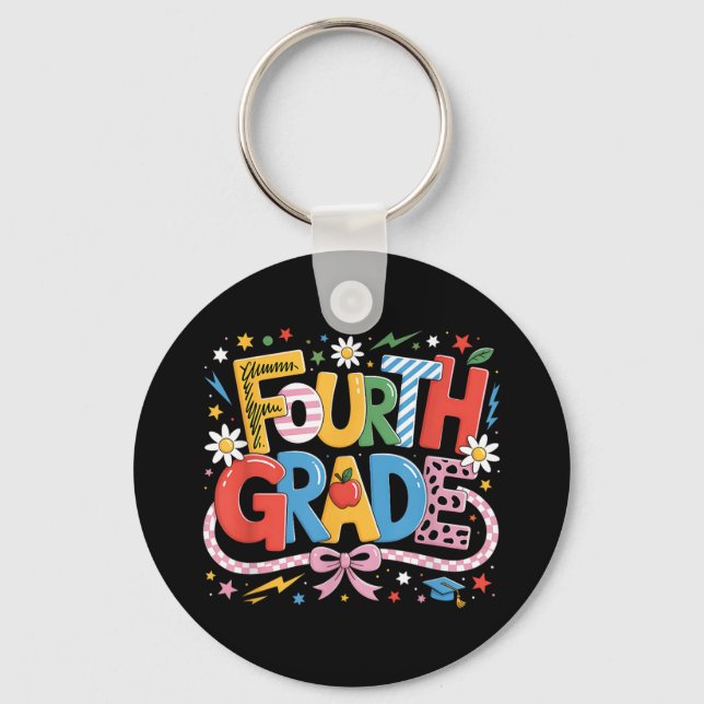 Fourth Grade Teacher Student Back To School Happy  Key Ring (Front)