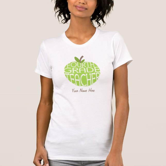 Fourth Grade Teacher T Shirt - Green Apple (Front)