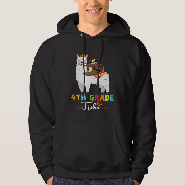 Fourth Grade Tribe Sloth Riding Llama Back to Scho Hoodie (Front)