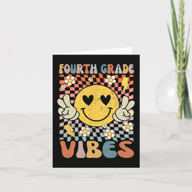 Fourth Grade Vibes 4th Grade Retro Teacher 1st Day Card (Front)