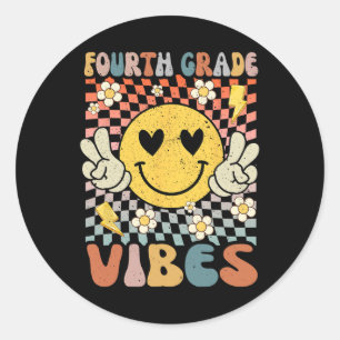 Fourth Grade Vibes 4th Grade Retro Teacher 1st Day Classic Round Sticker
