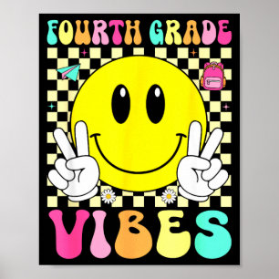 Fourth grade vibes retro smile face back to school poster